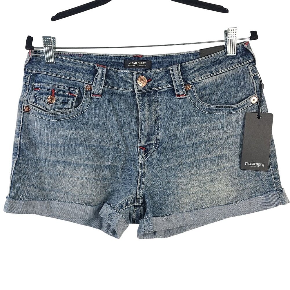 NWT True Religion Jennie Mid-Rise Curvy Denim Shorts Size 32